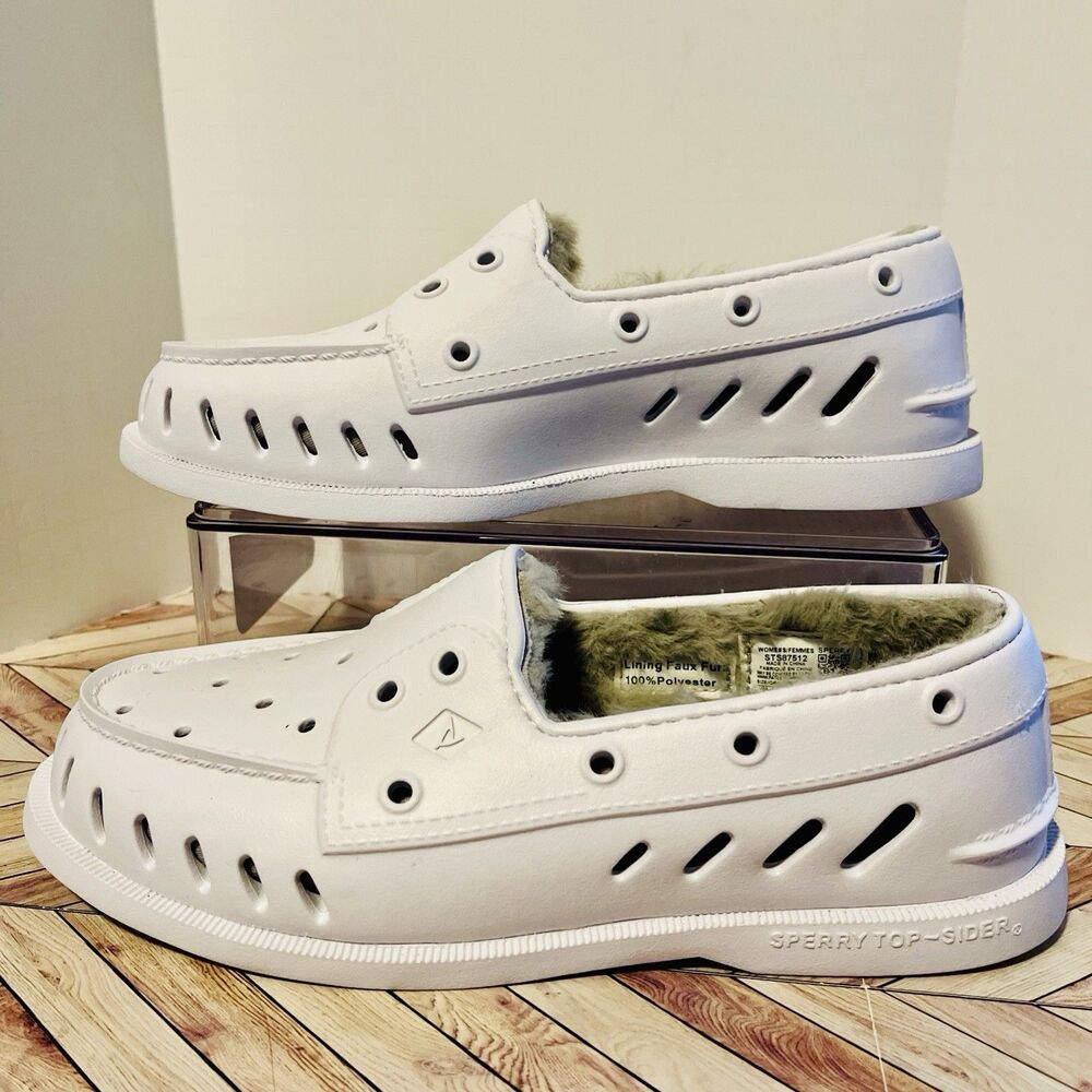 Sperry Top Sider A/O Float Cozy Casual Boat Shoes Women's 7 White Faux Fur Lined